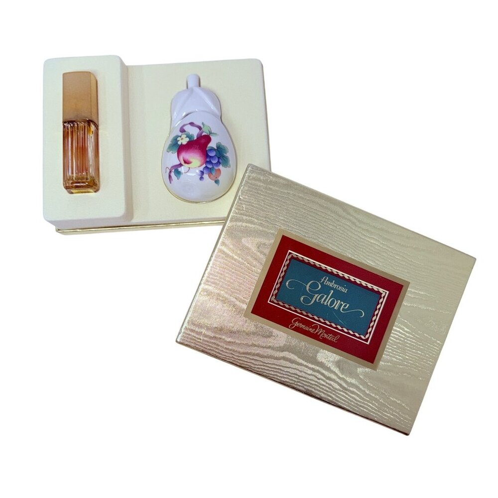 1980s Germaine Monteil Ambrosia Galore Perfume Porcelain Trinket Box Gift Set